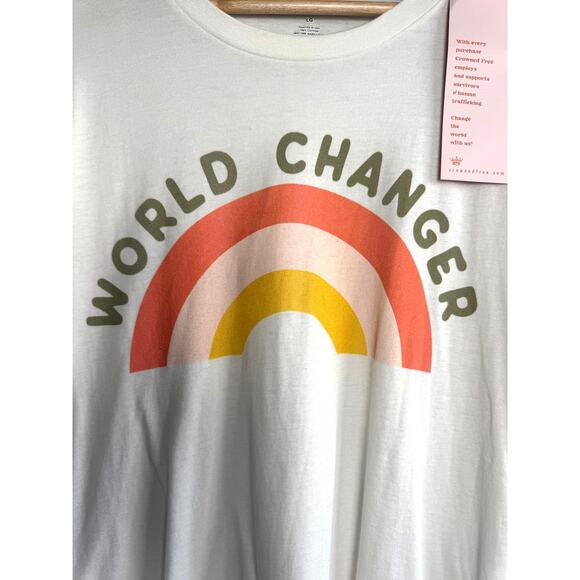 Crowned Free World Changer Graphic Tee NWT Size Large Cream Rainbow - Picture 2 of 5